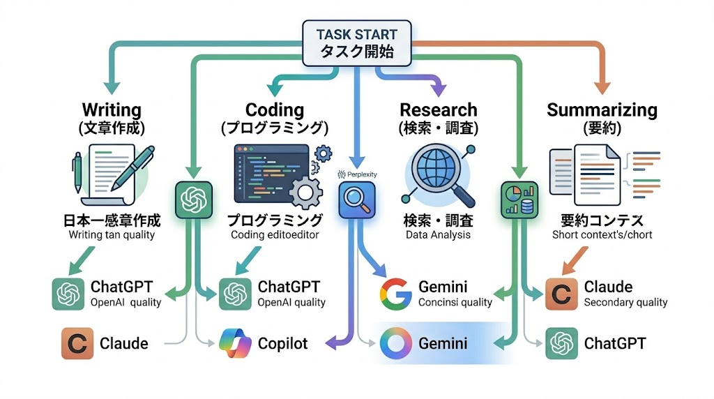 AIモデル タスク別 使い分けフローチャート
