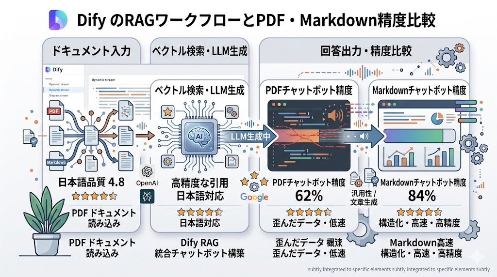 DifyのRAGチャットボット構築フローとPDF・Markdown精度比較
