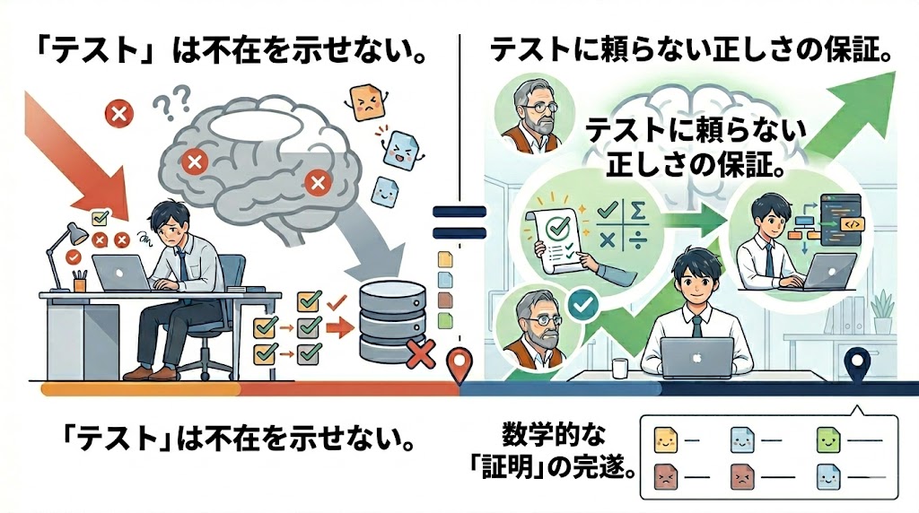 「テストではバグの不在は証明できない」という思想の核心