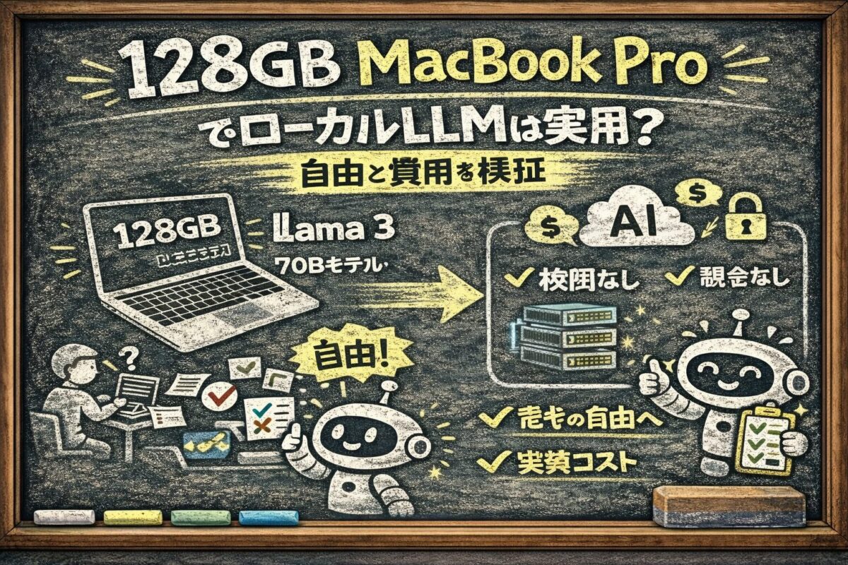128GB MacBook ProでローカルLLMは実用になるか？自由と費用を検証