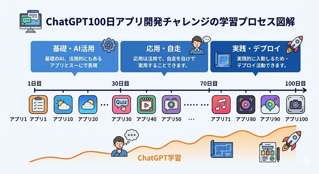 ChatGPT100日アプリ開発チャレンジの学習プロセス図解