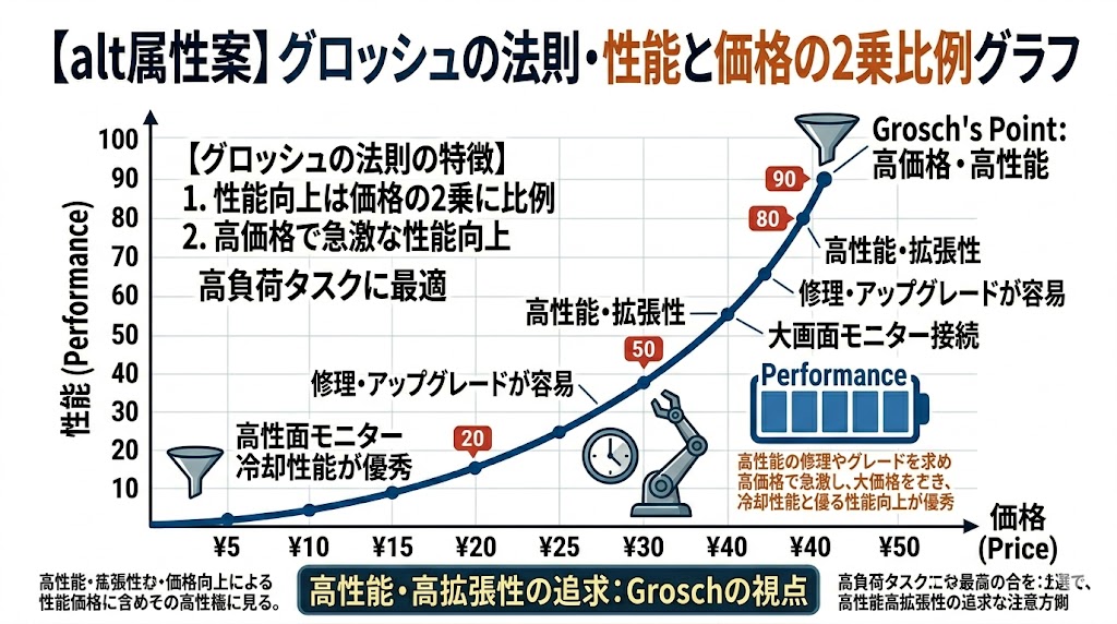 グロッシュの法則・性能と価格の2乗比例グラフ