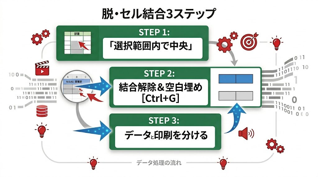 セル結合をやめて正しく運用する3ステップの図解
