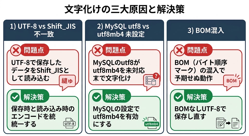文字集合（Unicode＝辞書）と符号化方式（UTF-8＝パッキング）の2層構造図
