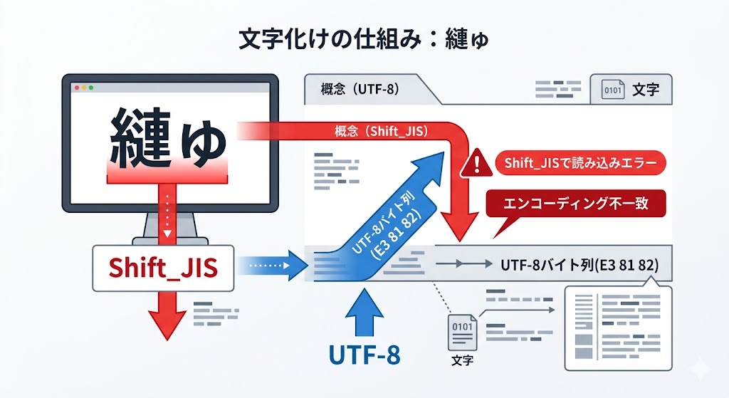 文字化けの三大原因（エンコード不一致・utf8mb4未設定・BOM混入）と解決策
