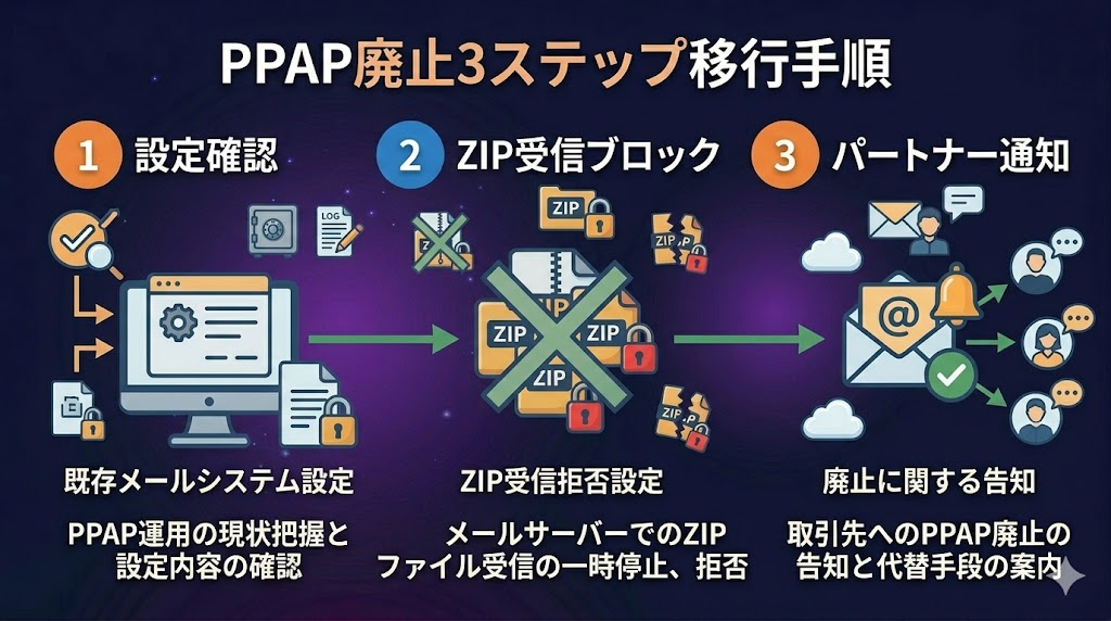 PPAP廃止3ステップ移行手順の図解
