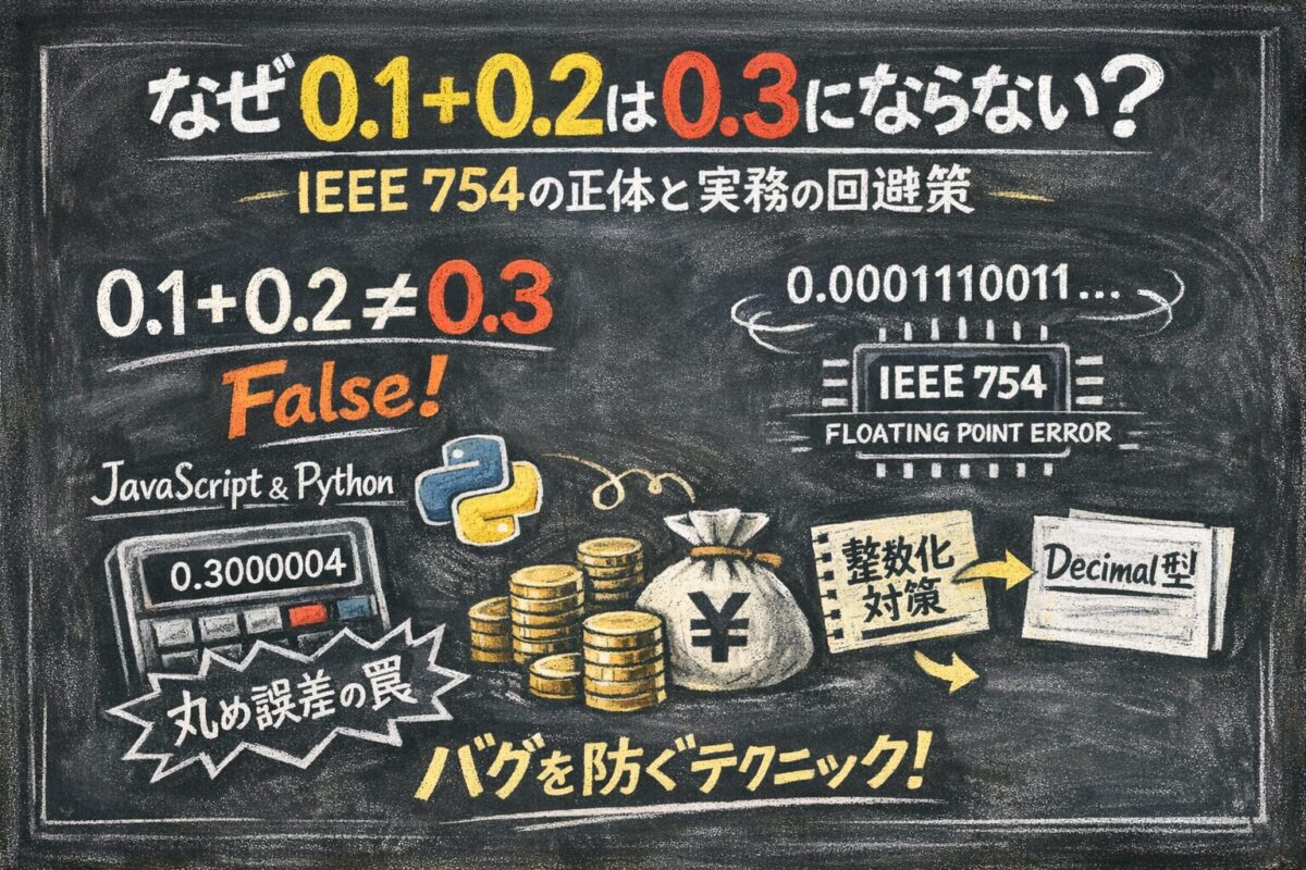 なぜ0.1+0.2は0.3にならない？IEEE 754の正体と実務の回避策