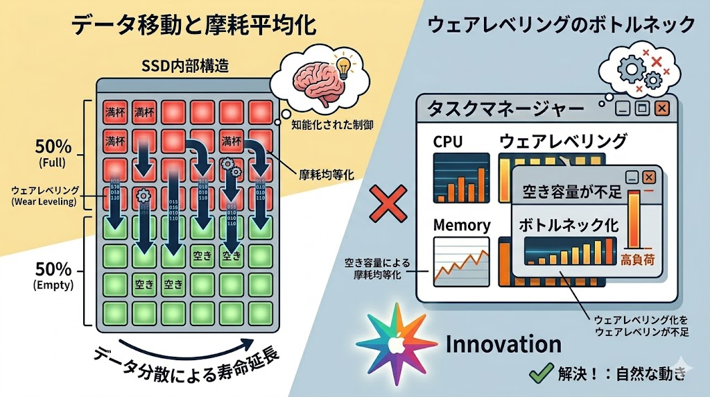 SSDのウェアレベリング（摩耗平均化）の仕組み図解
