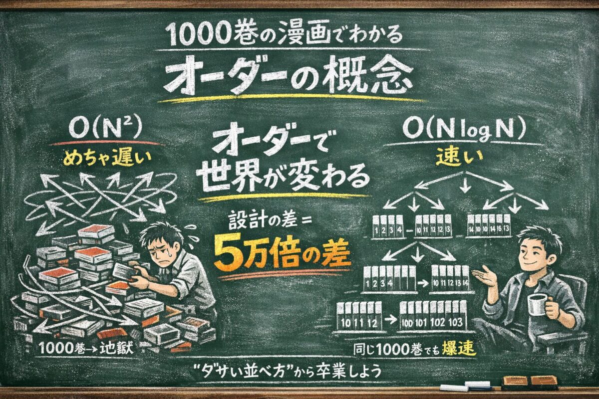 1000巻の漫画でわかるアルゴリズムの極意！「オーダー」の概念とは？