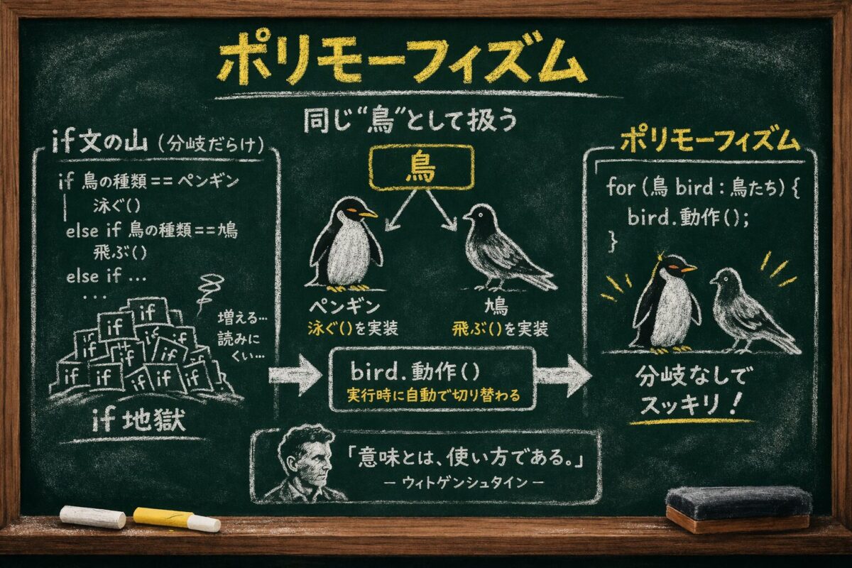 ポリモーフィズムとは？if文の山を消す「ペンギンを鳥として扱う」技術