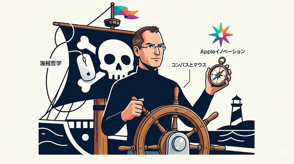 ジョブズ海賊哲学とAppleイノベーションのイラスト