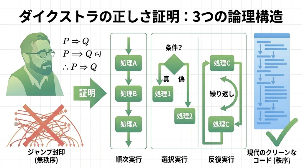 スパゲッティコードと構造化プログラミングの対比図解