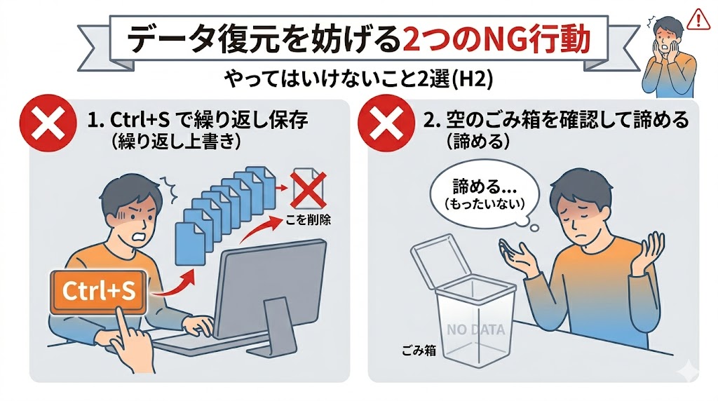 データ復元を妨げる2つのNG行動

