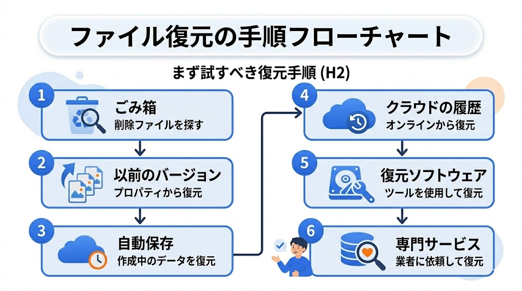 ファイル復元の手順フローチャート

