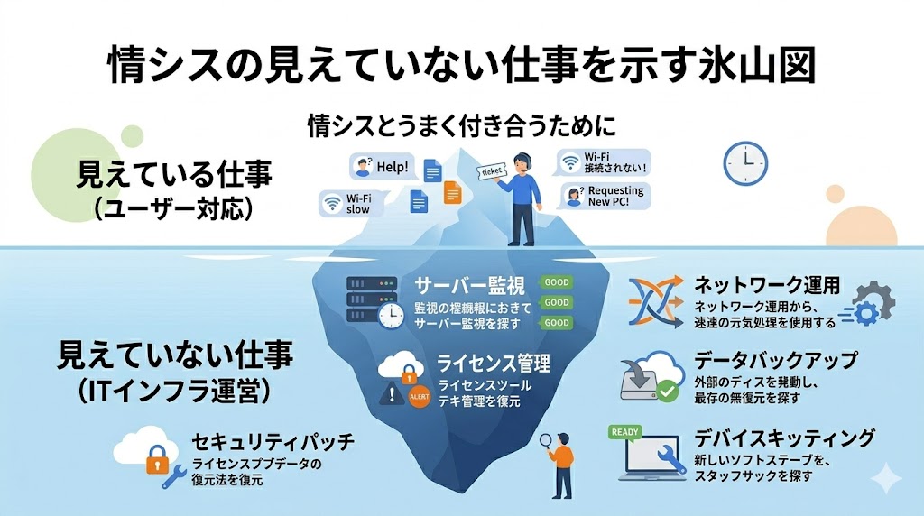 情シスの見えていない仕事を示す氷山図

