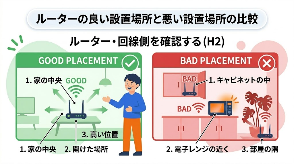 ルーターの良い設置場所と悪い設置場所の比較
